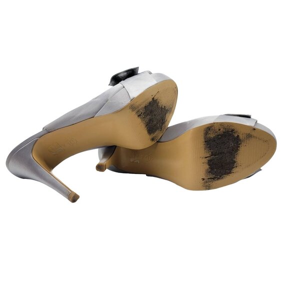 Kate Preston Evie Slingback Heel Silver Size 9M Satin Bow High Platform Open Toe - Picture 8 of 11